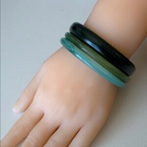 Set of 3 Green Jade-Like Bangle Bracelets